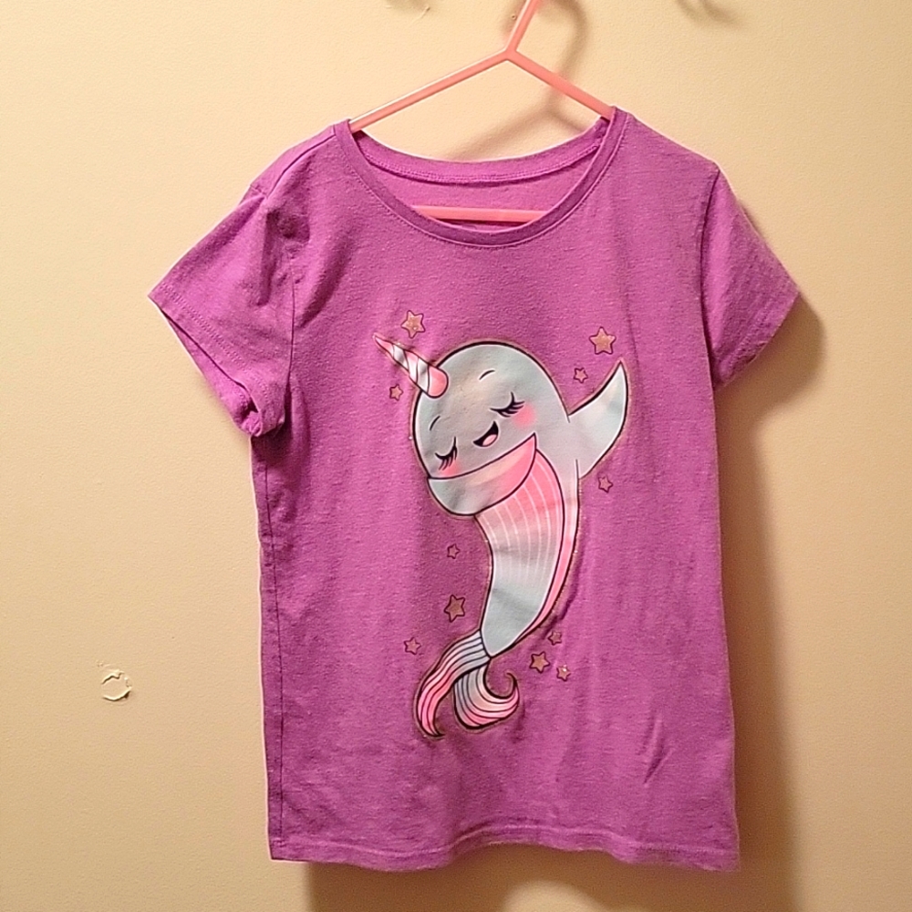 Girl's Medium purple narwhal t-shirt